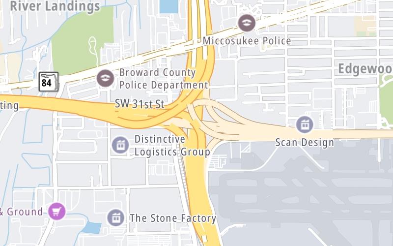 Static map of Interstate 95 at I-595 West