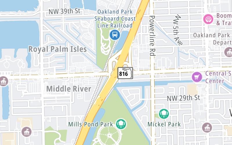 Static map of Interstate 95 at SR 816 (Oakland Park Blvd.) East