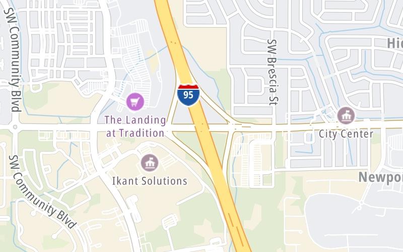 Static map of Interstate 95 at Gatlin Blvd. (Tradition Parkway)