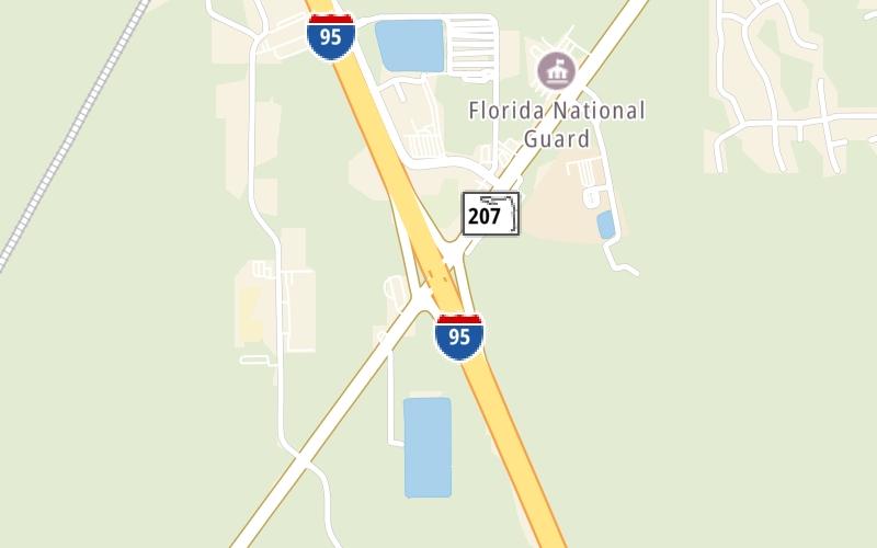Static map of Interstate 95 at SR 207