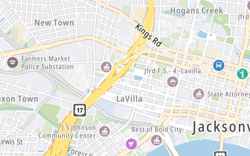 Static map of Interstate 95 at Monroe St.