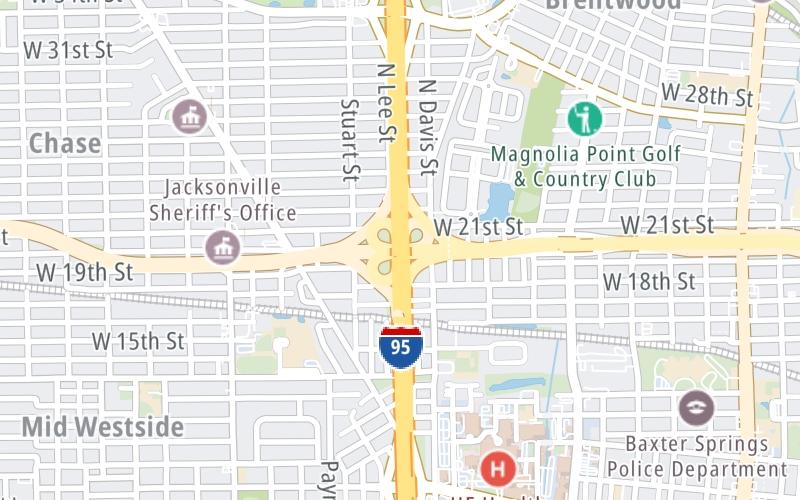 Static map of Interstate 95 at US 1 North/MLK Jr. Pkwy. West