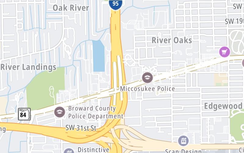 Static map of Interstate 595 at I-95 North