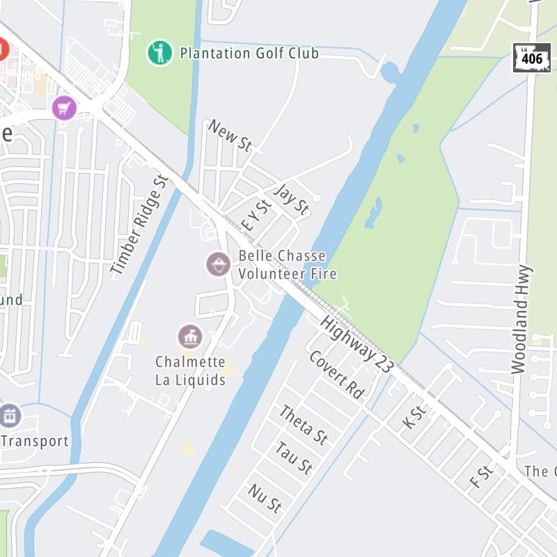 Static map a segment of the Belle Chasse Bridge